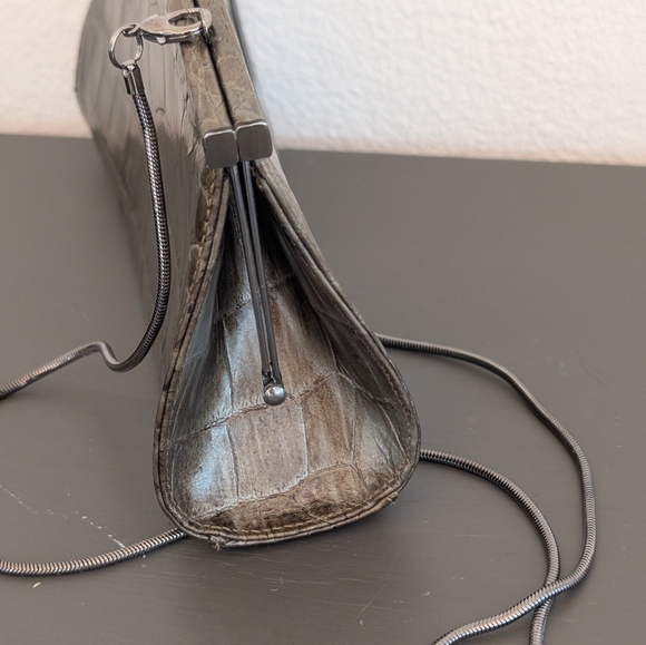 Classiques Entire Croc Embossed Leather Bag Metal Strap Green - Picture 7 of 7